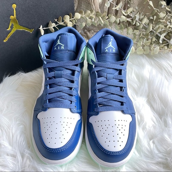 Nike Air Jordan 1 Mid Shoes Mystic Navy White Mint Foam PRICE FIRM - Picture 8 of 15